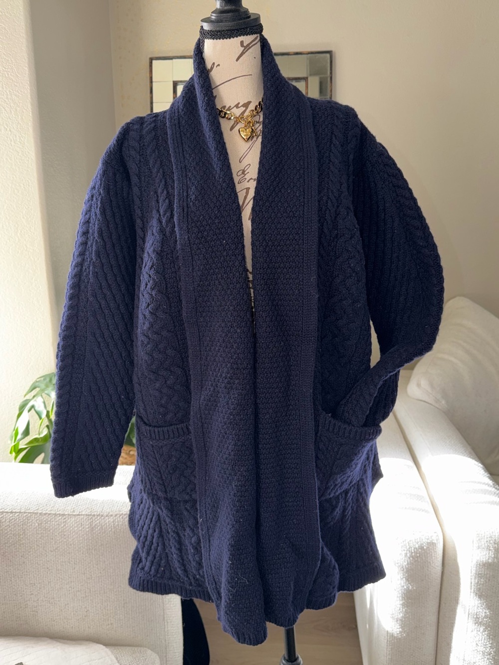 Aran Crafts Ireland Navy Merino Wool Chunky Cardigan